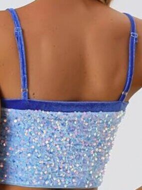Blue Sequin Velvet Dance Crop Top